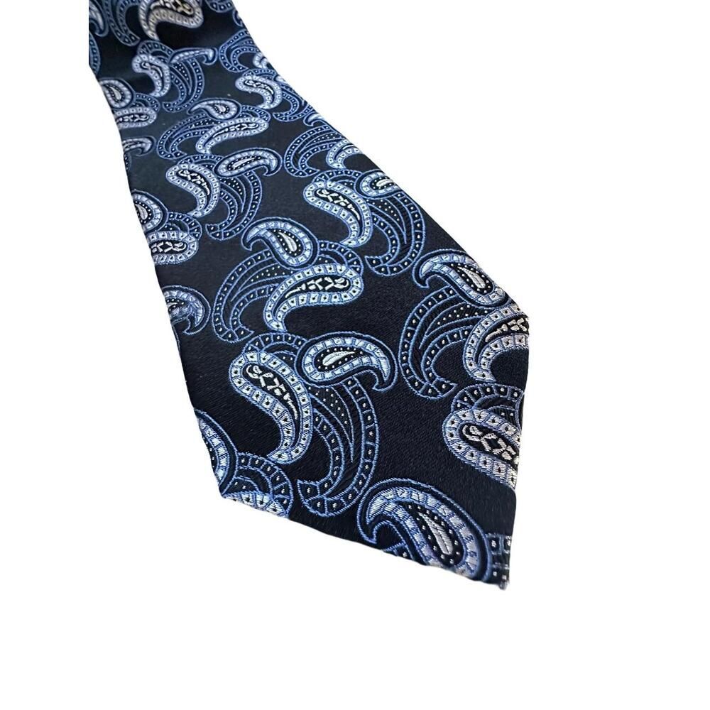 Michael Kors Tie Mens One Size Light Dark Blue Necktie Paisley Silk